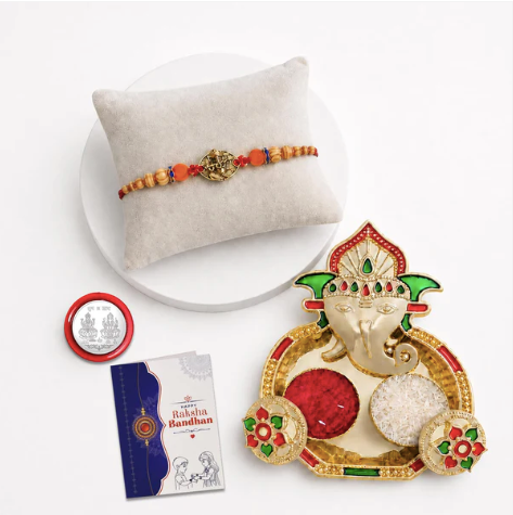 Ganesha Bracelet Rakhi Gift Combo with Shri Ganesh Pooja Thali | Raksha Bandhan