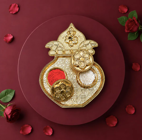 Floral Bracelet Rakhi Gift Combo with Kalash Pooja Thali | Raksha Bandhan