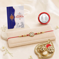 Designer Rakhi Gift Combo with Chocolate & Leaf Design Pooja Thali | Raksha Bandhan