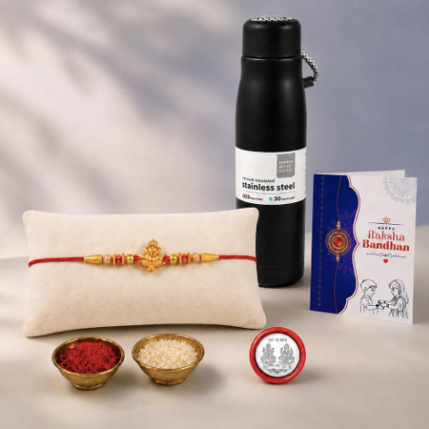 Ganesha Rakhi Gift Combo with Vacuum Water Bottle 550ml | Raksha Bandhan