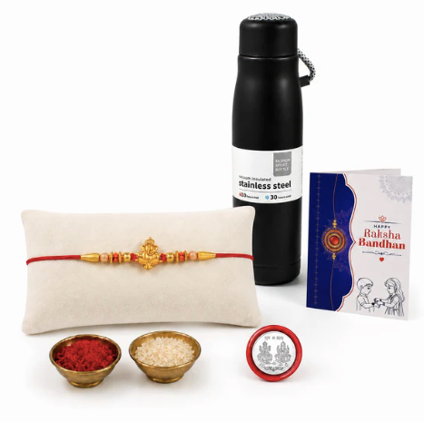 Ganesha Rakhi Gift Combo with Vacuum Water Bottle 550ml | Raksha Bandhan