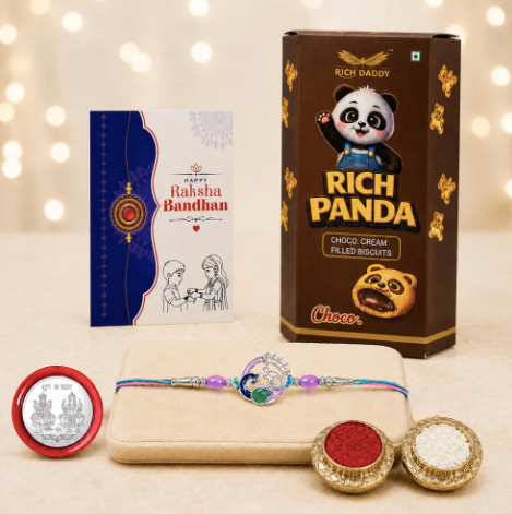 Peacock Rakhi Gift Combo with Choco Cream Biscuit 60g | Raksha Bandhan