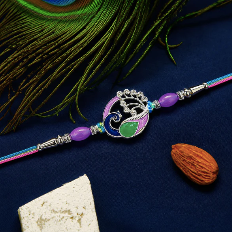 Peacock Rakhi Gift Combo with Choco Cream Biscuit 60g | Raksha Bandhan