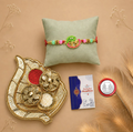 Krishna Bansuri Rakhi Gift Combo with Leaf Design Pooja Thali | Raksha Bandhan