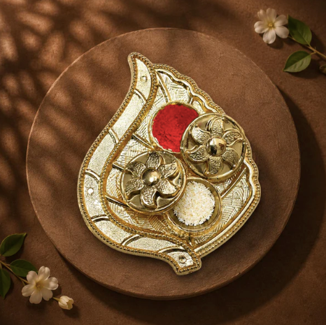 Krishna Bansuri Rakhi Gift Combo with Leaf Design Pooja Thali | Raksha Bandhan