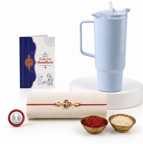 OM Rakhi Gift Combo with Travel Tumbler 1800ml | Raksha Bandhan