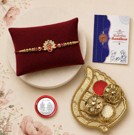 Peacock Rakhi Gift Combo with Leaf Design Pooja Thali | Raksha Bandhan
