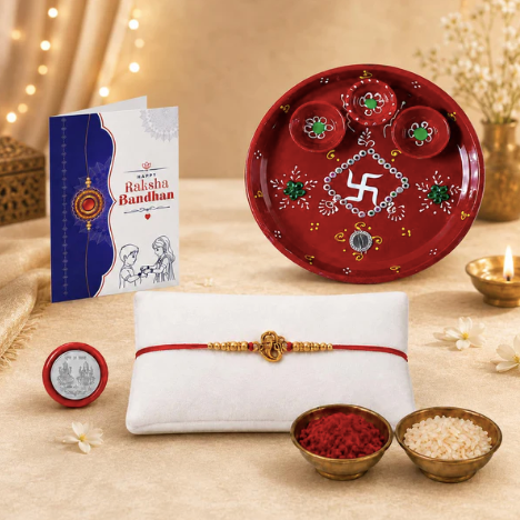 OM Ganesha Rakhi Gift Combo with Decorated Pooja Thali | Raksha Bandhan