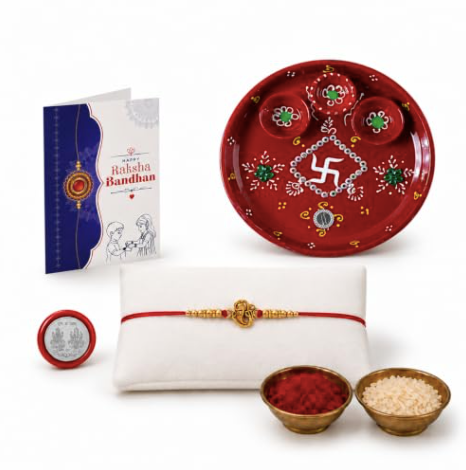 OM Ganesha Rakhi Gift Combo with Decorated Pooja Thali | Raksha Bandhan