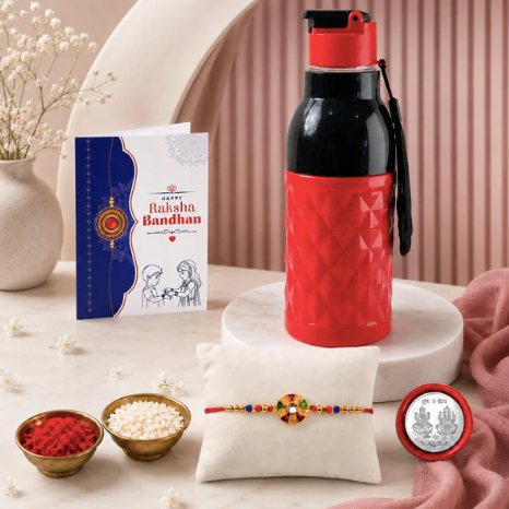 Round Rakhi Gift Combo with Sports Bottle 400ml | Raksha Bandhan