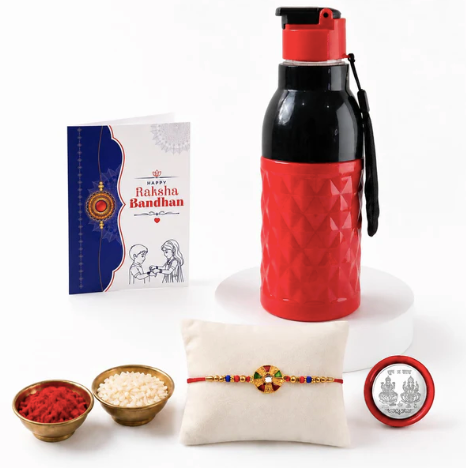Round Rakhi Gift Combo with Sports Bottle 400ml | Raksha Bandhan