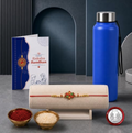 Flower Rakhi Gift Combo with Stainless Steel Water Bottle 1000ml | Raksha Bandhan