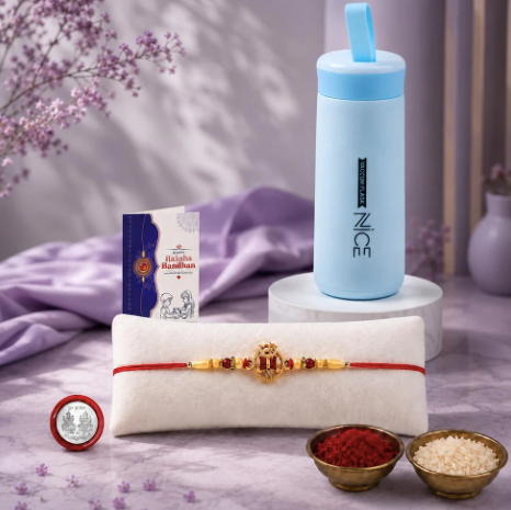 OM Damru Rakhi Gift Combo with Kids Water Bottle 400ml | Raksha Bandhan