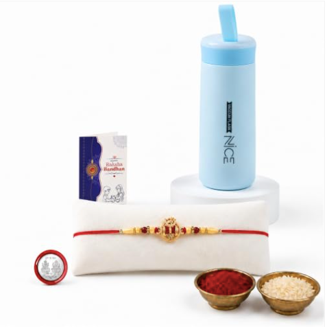 OM Damru Rakhi Gift Combo with Kids Water Bottle 400ml | Raksha Bandhan