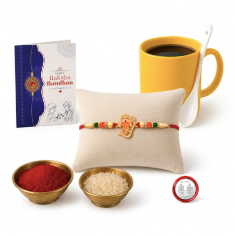 Ganesha Rakhi Gift Combo with Plastic Mug & Spoon | Raksha Bandhan