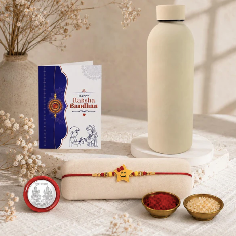 Kids Rakhi Gift Combo with Stainless Steel Water Bottle 500ml | Raksha Bandhan