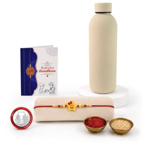 Kids Rakhi Gift Combo with Stainless Steel Water Bottle 500ml | Raksha Bandhan